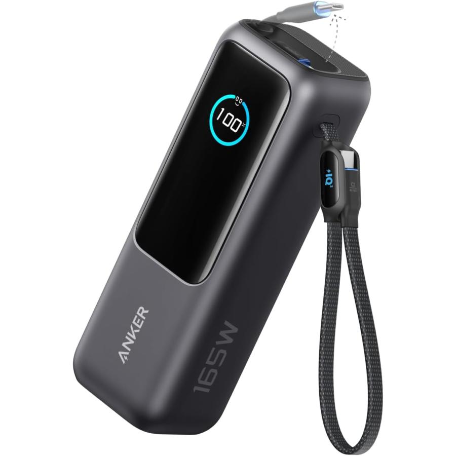 Anker Power Bank (25000mAh, Built-In &amp; 巻取り式USB-Cケーブル) ブラック A1695N11